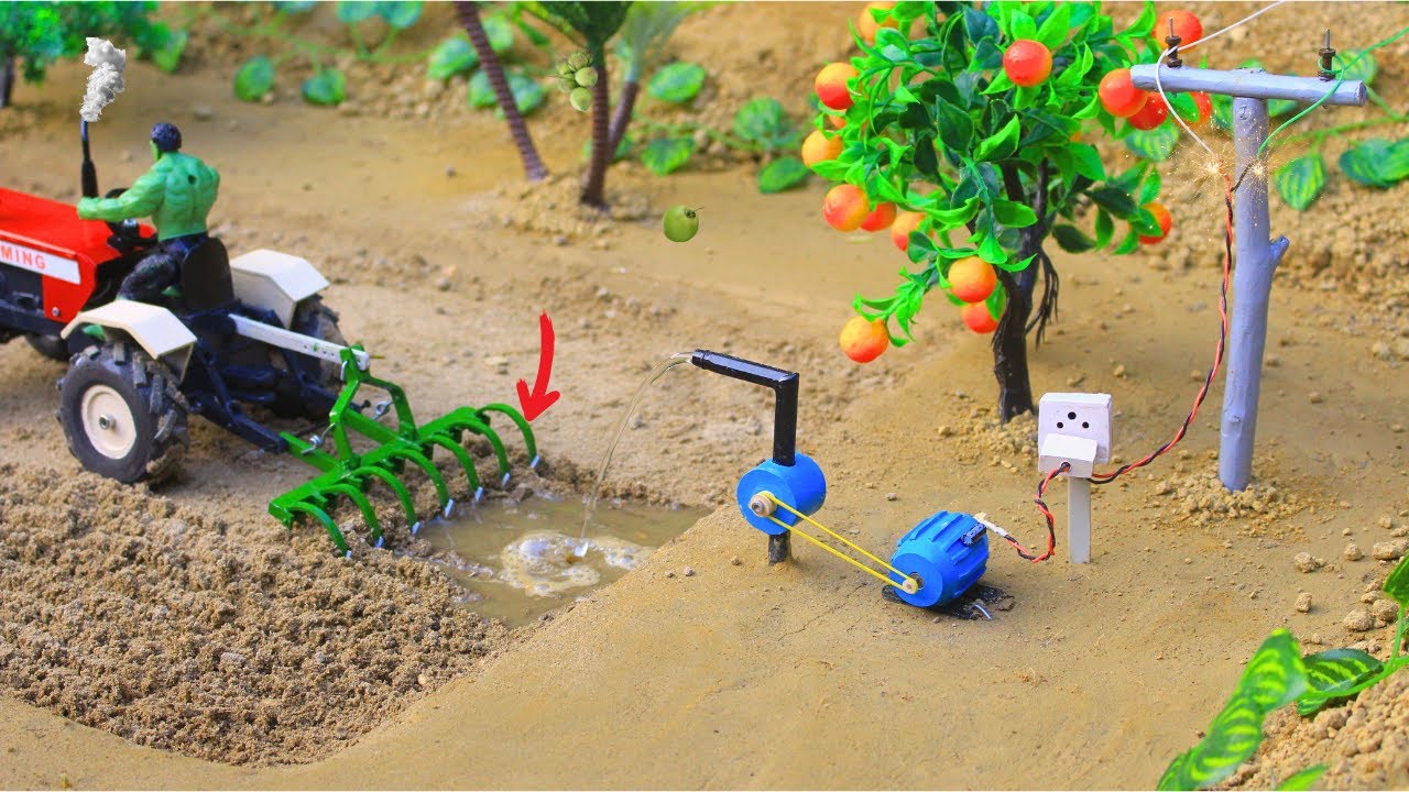 DIY Mini Tractor Making + Cultivator & Electric Water Pump Irrigation | Smart Farming 
