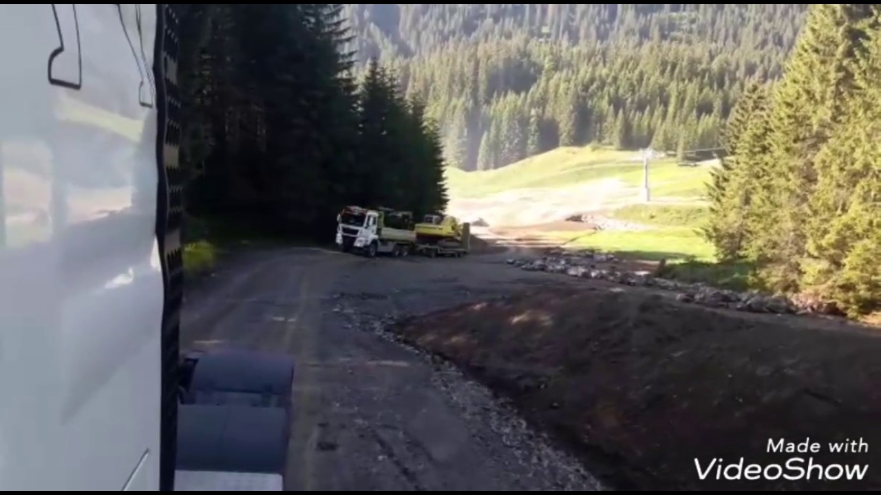 Mit MAN tgs 6x6 und Goldhofer Tieflader, Baggertransport auf den Ifen