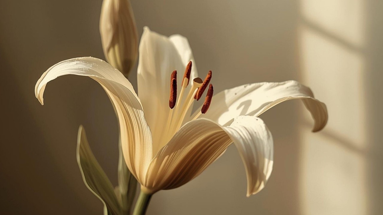 Sunlit White Lily Flower Botanical Floral Vintage Painting | Frame TV Art | 2-Hour Screensaver