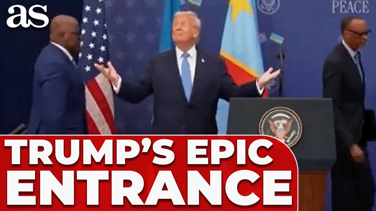 Выход Трампа на церемонию подписания исторического мирного соглашения между Руандой и Демократиче...