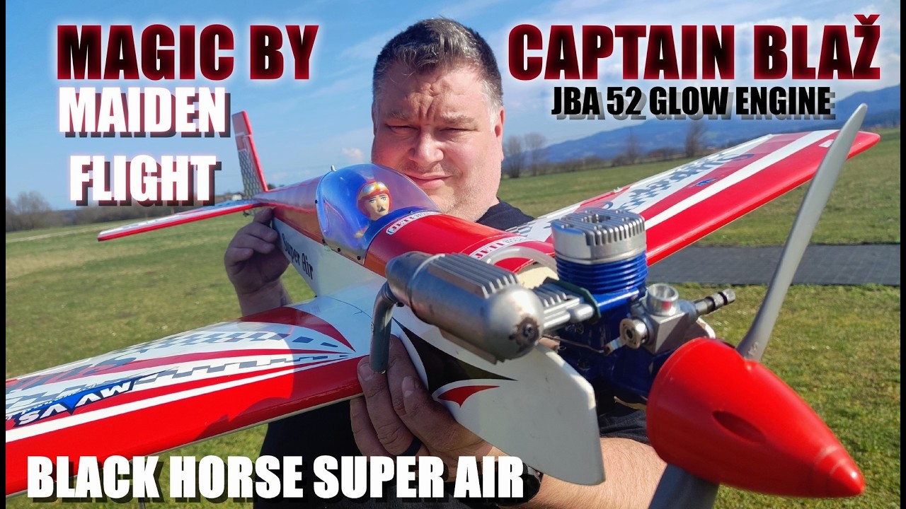 Black Horse SUPER AIR 1.5m balsa plane with JBA 52 8.5cc 2 stroke glow engine MAIDEN FLIGHT