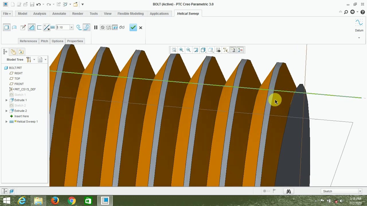 How to Bolt Make In Creo 3.0 | Helical Sweep Cut in Creo | Creo Thread Tutorial | Creo Tutorial