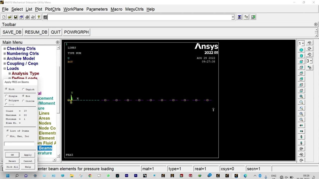 FEA Cantilever Beam | Beam Under UDL | SFD and BMD of a Cantilever Beam - ANSYS APDL
