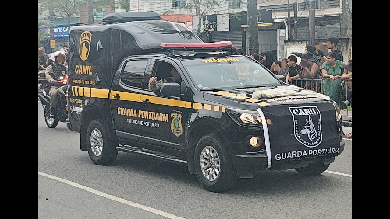 Desfile 7 de Setembro 2025 Guarujá Viaturas Polícia Guarda Portuária GCM Bombeiros GBMar BAEP ROMU