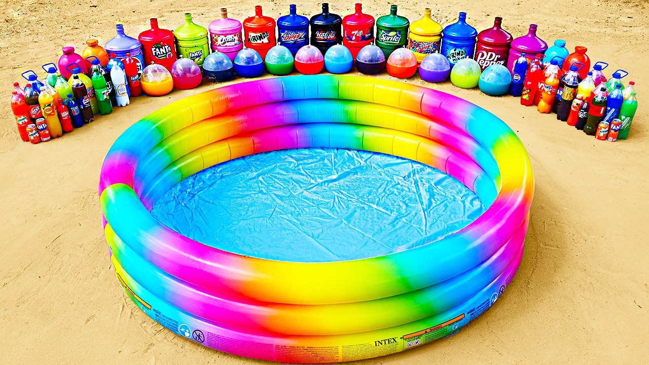 Water Slide Experiment: Big Toothpaste Eruption from Giant Coca Cola and Mentos in Big Rainbow Pool