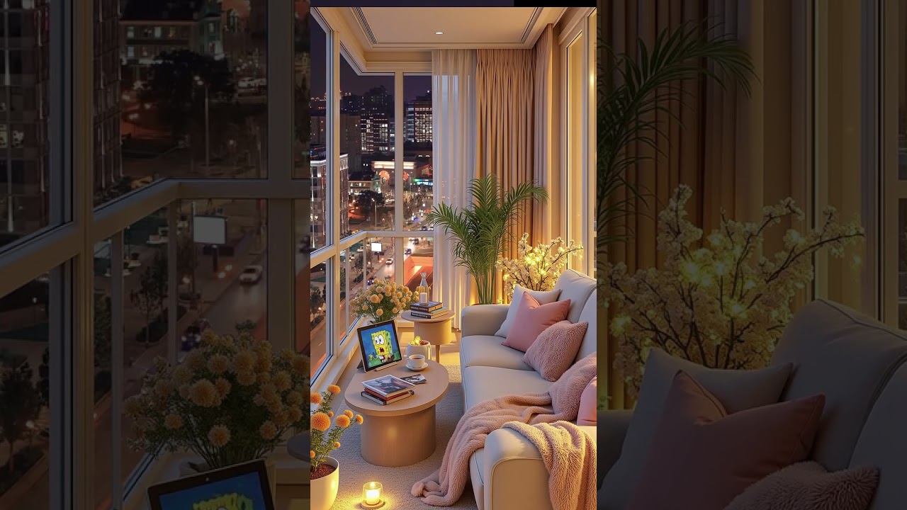 Cozy Modern Living Room with Night City View 🌃✨ 