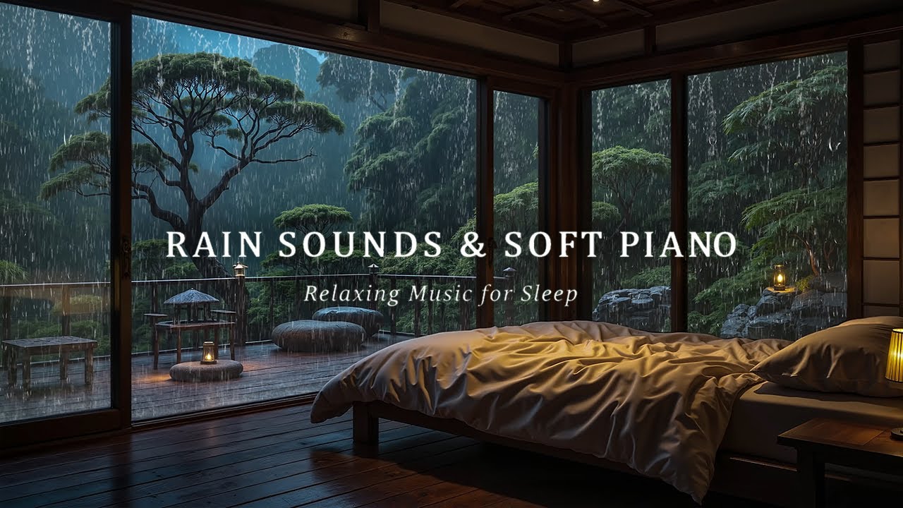FALL INTO SLEEP INSTANTLY – Deep Sleep Piano Music + Insomnia | Gentle Rain Sounds in Cozy Bedroom