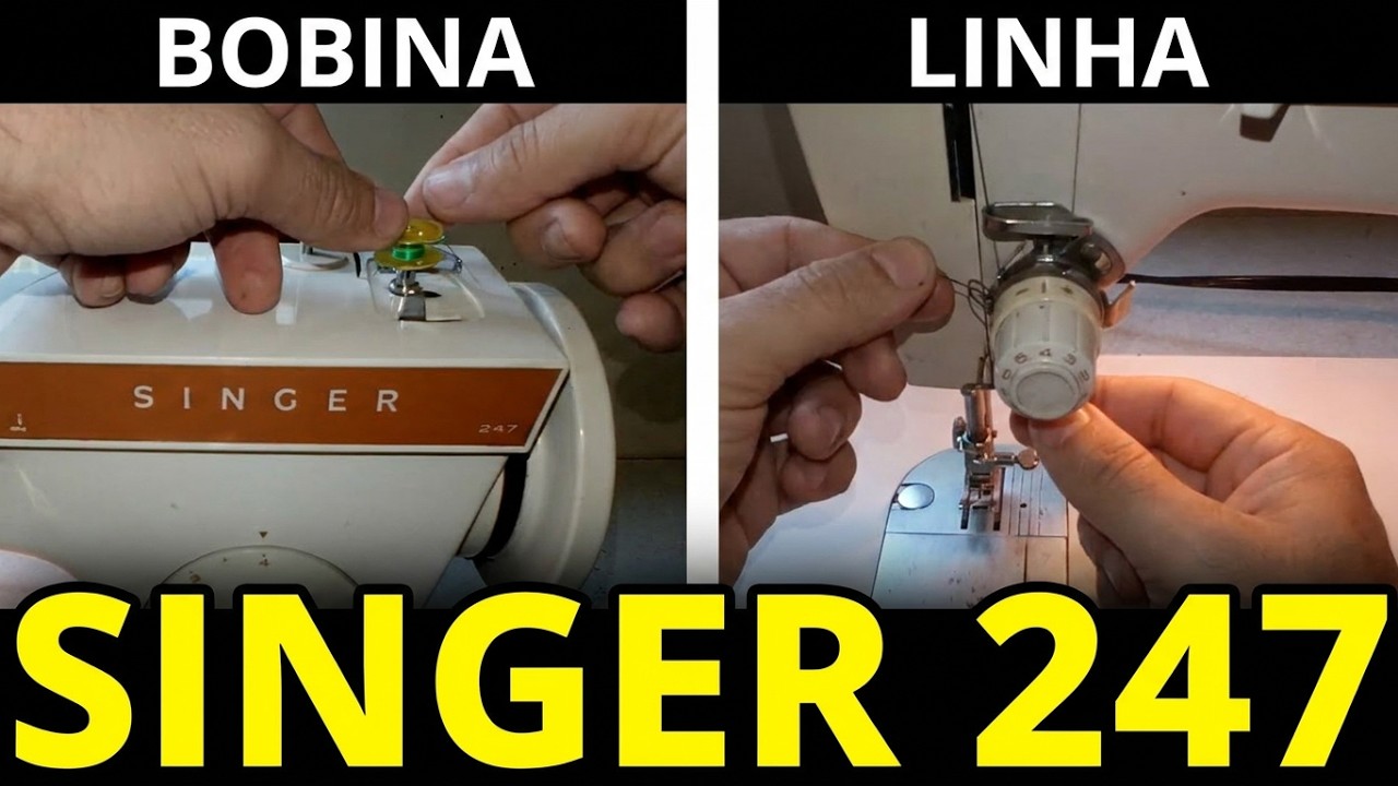 Máquina de costura Singer 247 - enchendo a bobina, passando a linha e costurando!