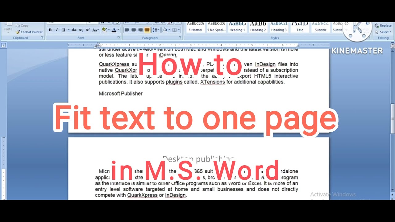 How to make all text fit on one page in Word?