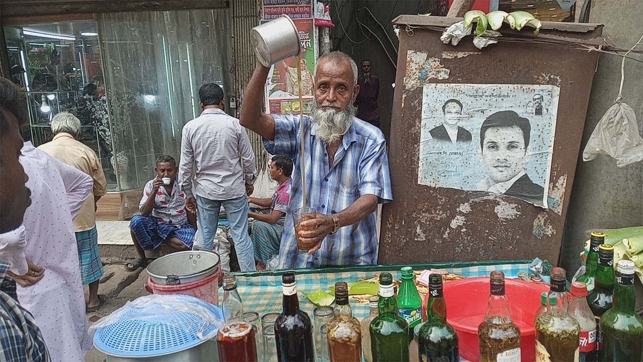 75 Years Old Grandpa Selling Healthy Street Food - Aloe vera juice