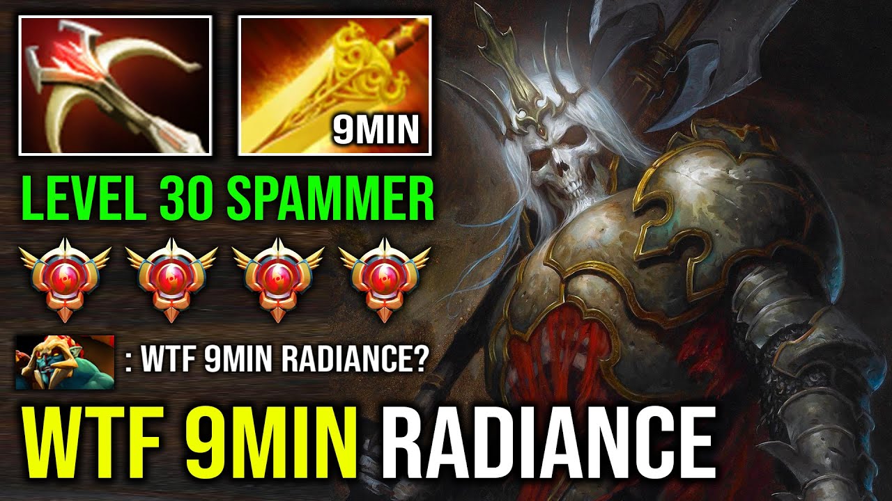 WTF 9MIN RADIANCE Grand Tier Spammer Solo Mid Wraith King Unlimited Crit 1 Shot Mortal Strike Dota 2