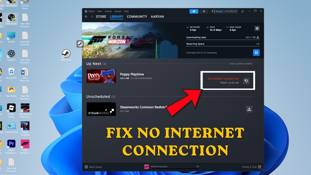 Как исправить проблему с отсутствием подключения к интернету в Steam Tools