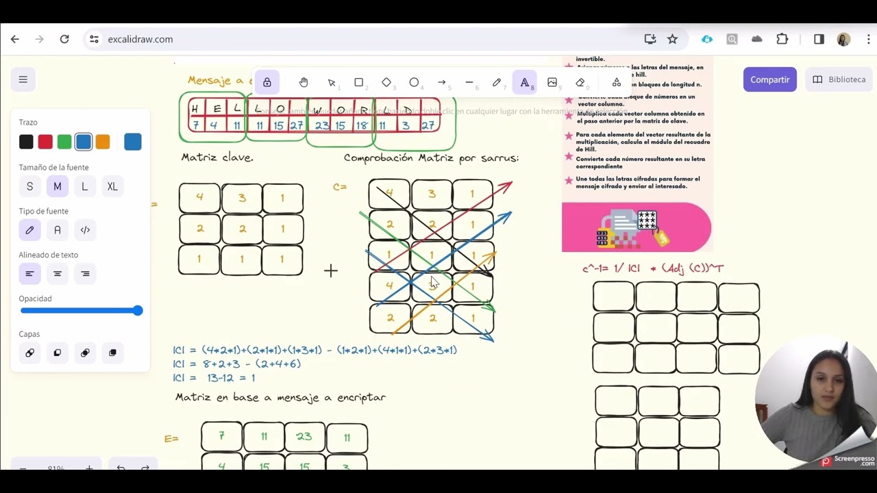 Método de Hill, encriptación de palabras.