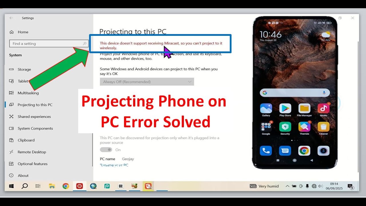 How to Fix Miracast Not Supported on this Device | Projecting Phone on PC Problem Solution