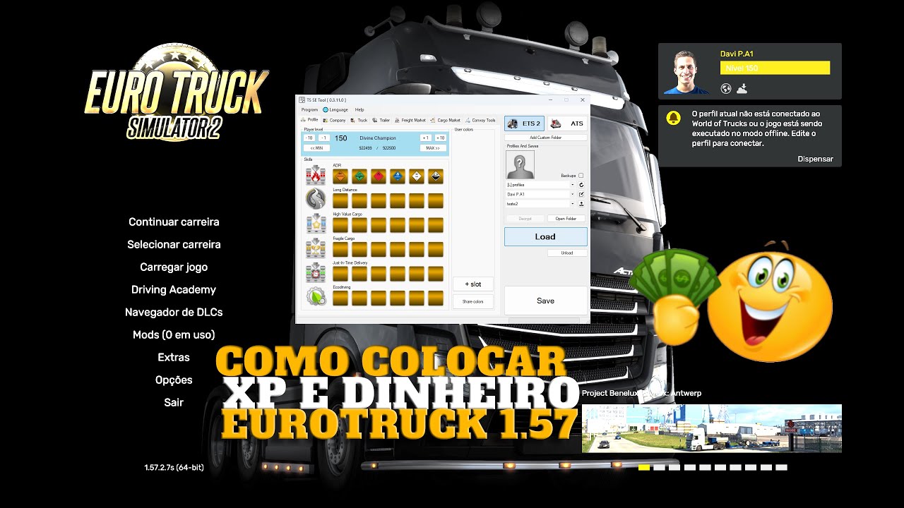 ✅ [FACIL] como colocar DINHEIRO E XP no EURO TRUCK SIMULATOR 2 1.57