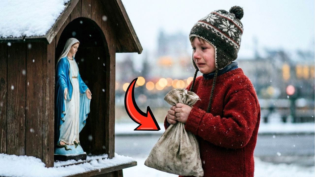 Chłopiec prosi o pomoc w zimną noc, a Matka Boża ogrzewa go swoim płaszczem