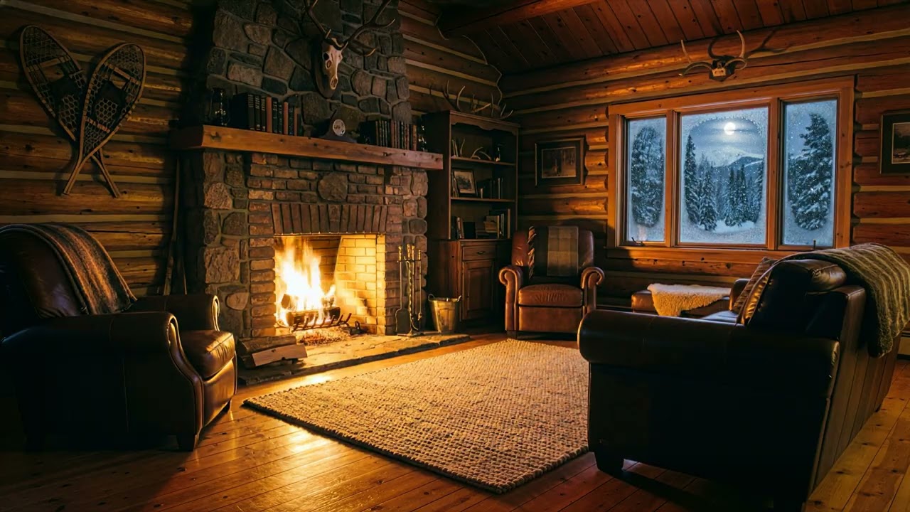 Light Jazz by the Fireplace 🔥 Cozy Cabin Night | Relaxing Background Music for Sleep & Study