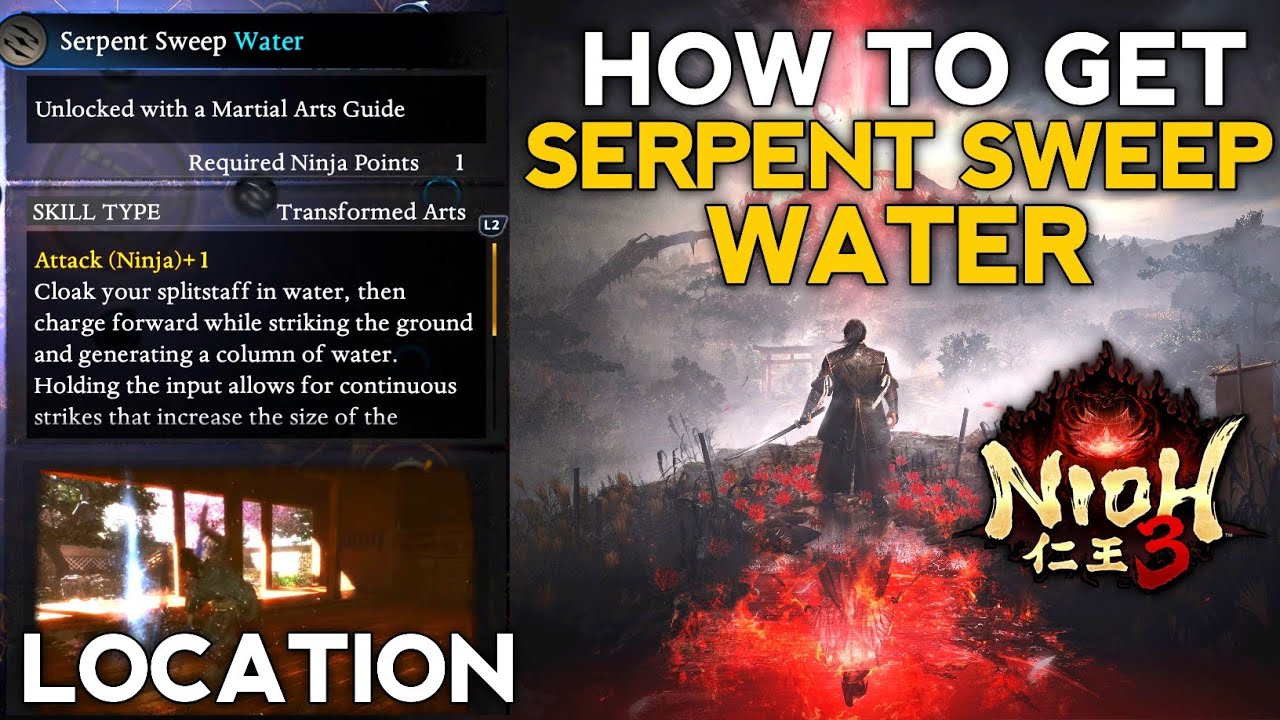 How to Get/Unlock Serpent Sweep Water Nioh 3 | Nioh 3 Serpent Sweep Water Splitstaff Skill Location