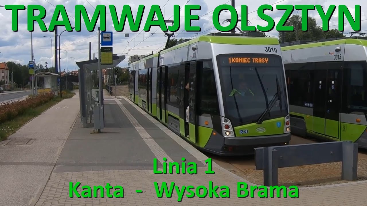 Tramwaje Olsztyn. Linia 1 Kanta - Wysoka Brama./Cabview. Tram line 1 in Olsztyn (Poland). 4K