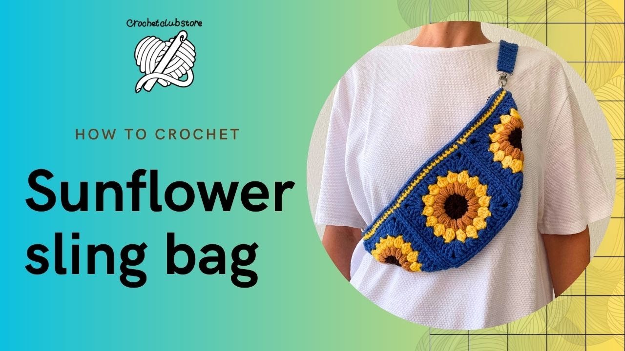 How to crochet Sunflower banana bag, trendy DIY fanny pack with zipper
