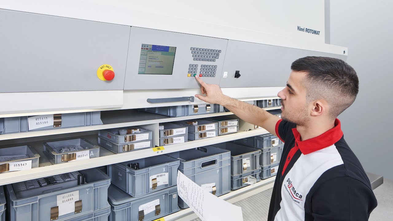 Organisierte Lagerung mit dem H&auml;nel Rotomat&reg; Lagerlift bei Polymeca AG