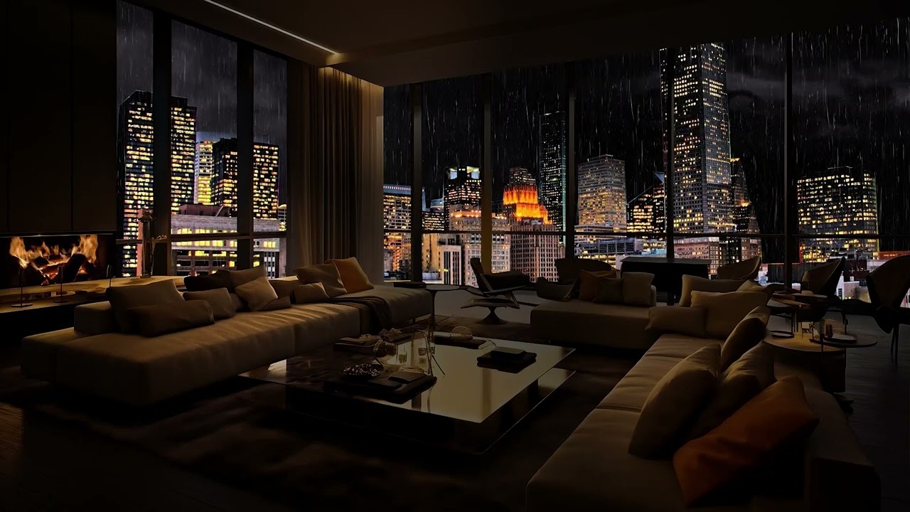 City  Dreamscape Rainy Night Relaxation | 8 Hours | In a Houston Apartment | 4k