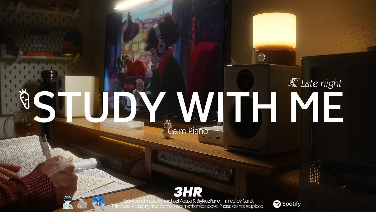 3-HOUR STUDY WITH ME Cozy night 🌙 | 🎹Calm Piano | Pomodoro 50-10