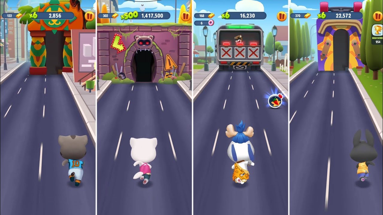 Talking Tom Gold Run Football Tom vs Talking Angela vs Stone Age Hank vs Talking Becca Gameplay