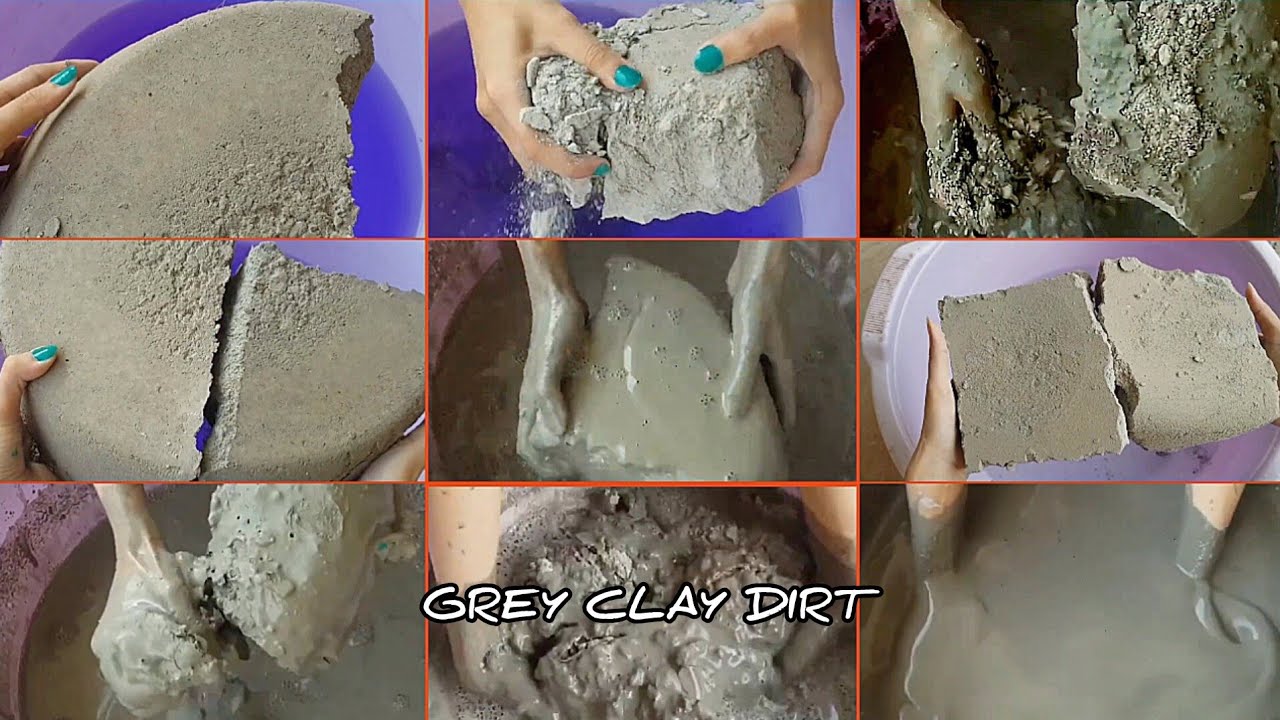 ASMR Grey Clay Mud Crumbling|| Dipping Satisfying 