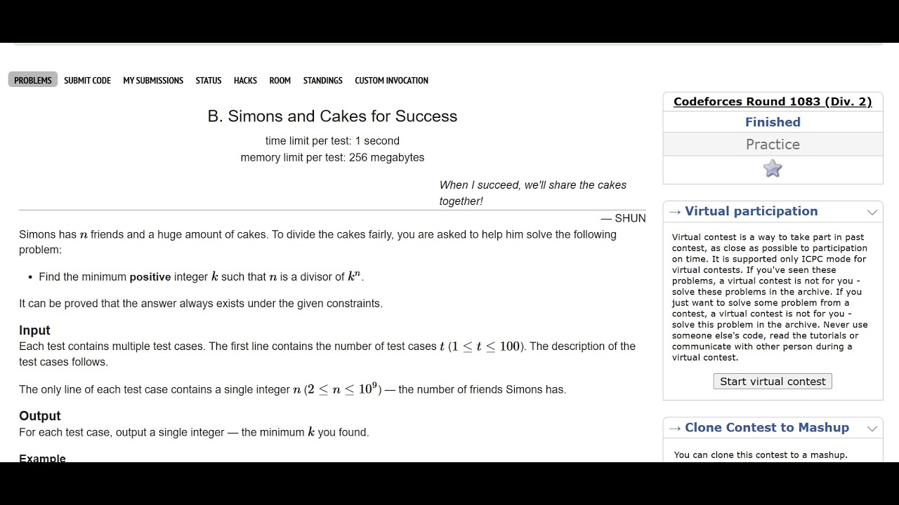 B. Simons and Cakes for Success | Codeforces Round 1083 (Div. 2)