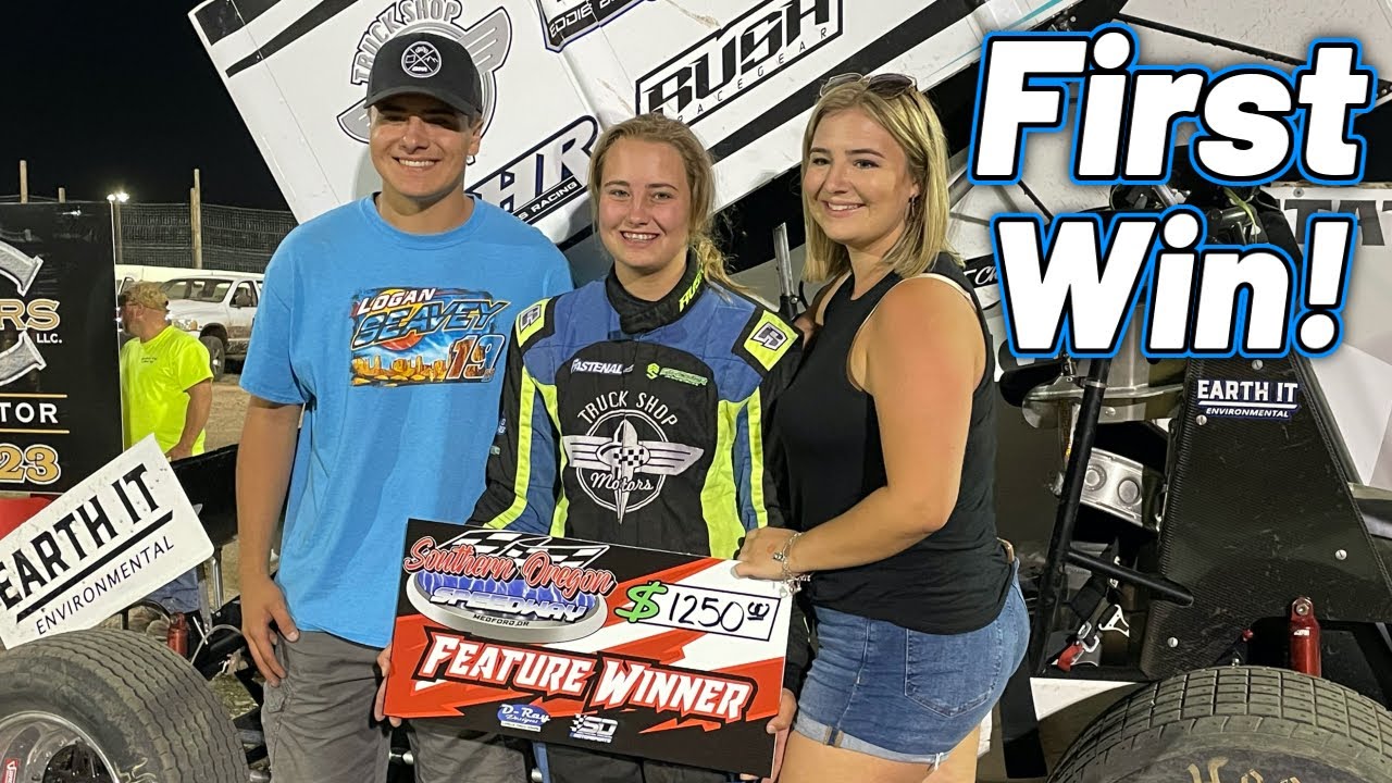 Carly Holmes FIRST SPRINT CAR WIN! (14 Years Old)