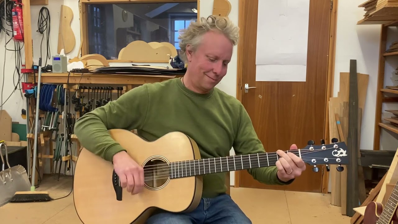 English cherry and sitka spruce Damselfly guitar. Guitar making course 2018. @osborneguitars.co.uk