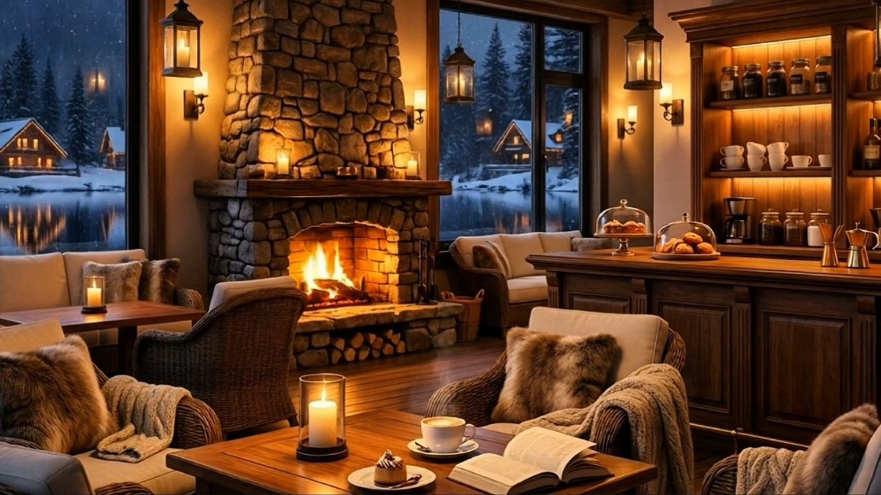 Calm Night Jazz Snowy Evening ❄️🔥 Downtown Terrace & Gentle Rain #JazzSleep #WinterVibes