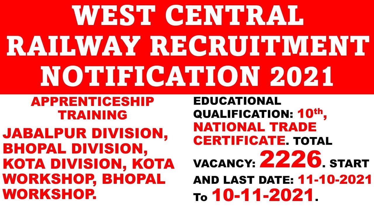west central railway recruitment notification 2021|Apprenticeship training|railway jobs