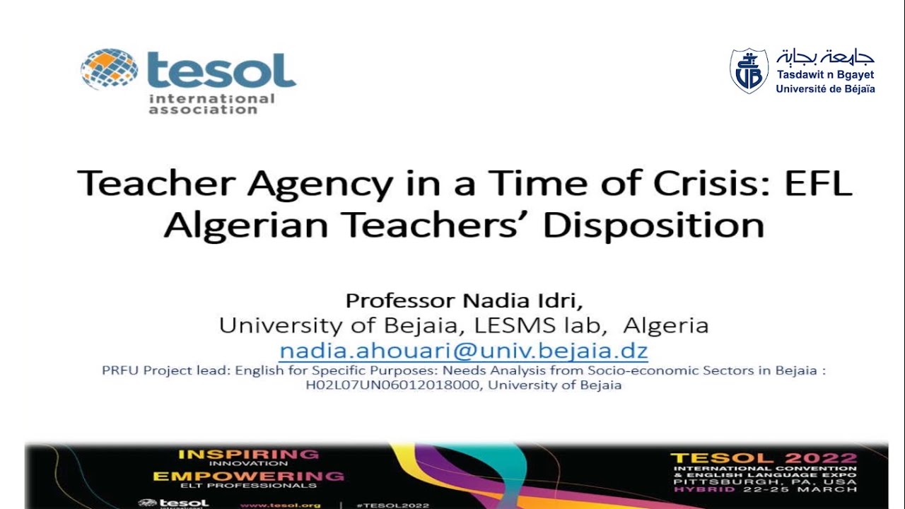 Teacher Agency in a Time of Crisis: RFL Algerian Teacher's Disposition by Professor Nadia IDRI