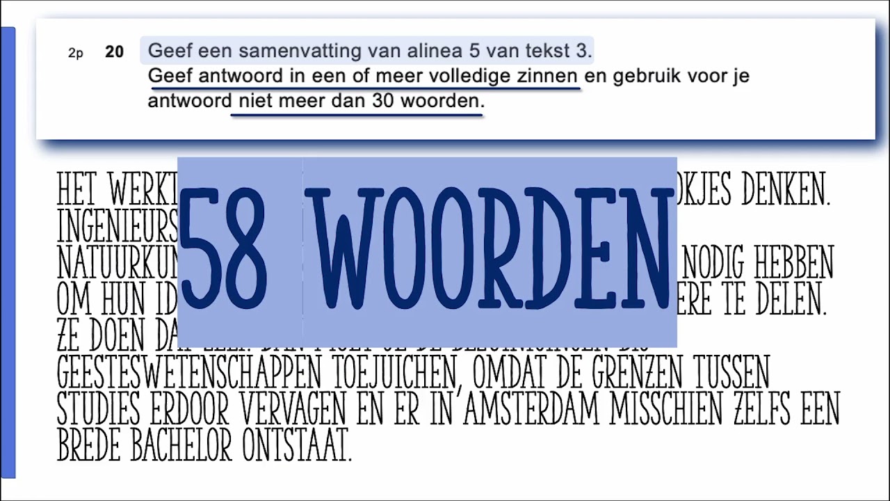 Vwo Nederlands 2018-1: Samenvatten opdracht 20 - een moeilijke opgave uitgelegd