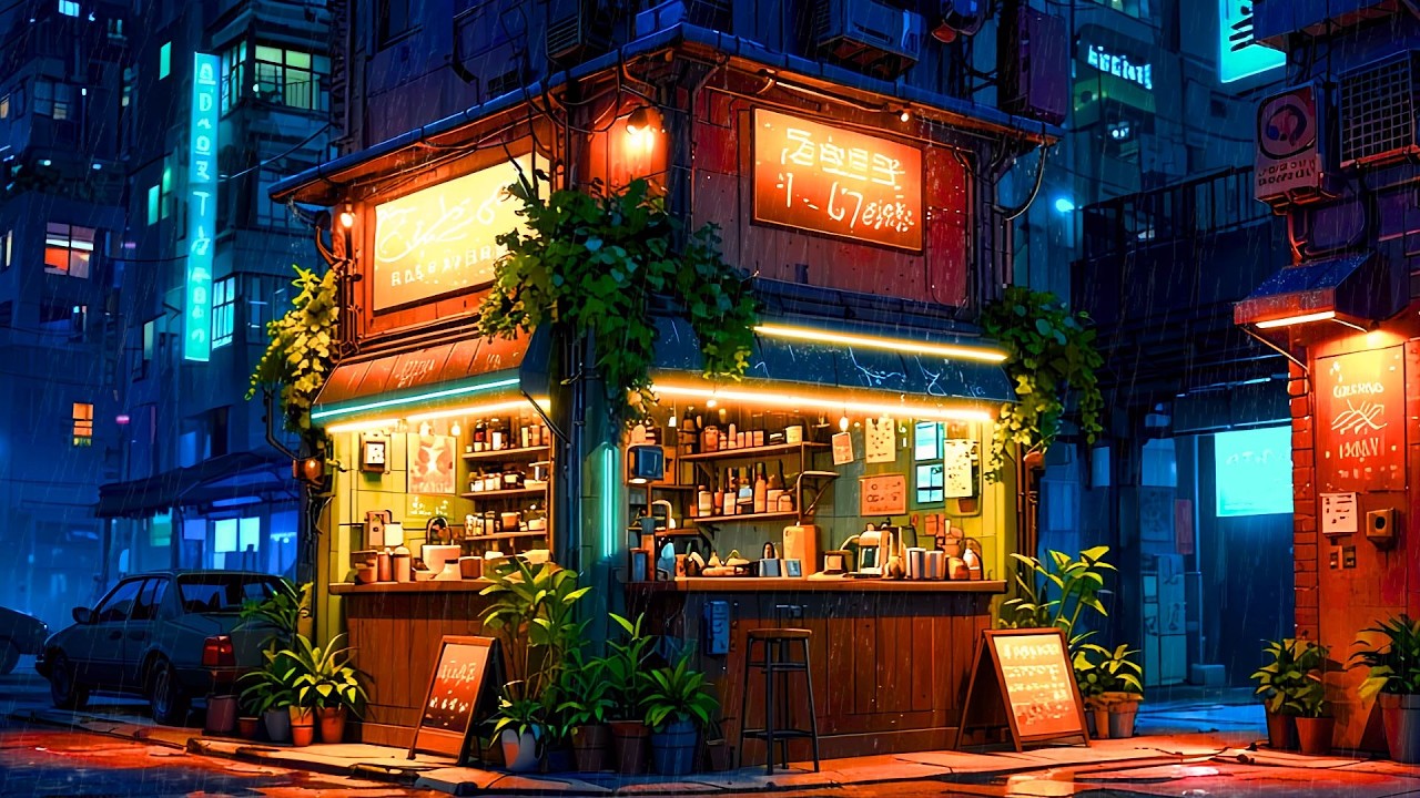 90s Midnight Rain at the Neon Café ☕🌧️ | Lofi Beats to Chill & Focus