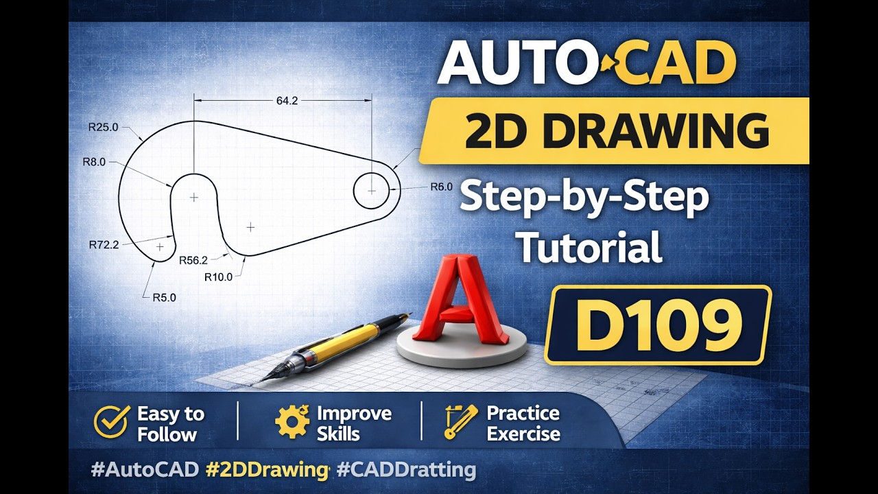 AutoCAD 2D Drawing Practice D109 | Step-by-Step Tutorial for Beginners, #autocad #art #design