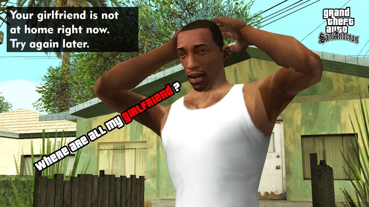 Где находится девушка CJ, когда её нет дома в GTA San Andreas?