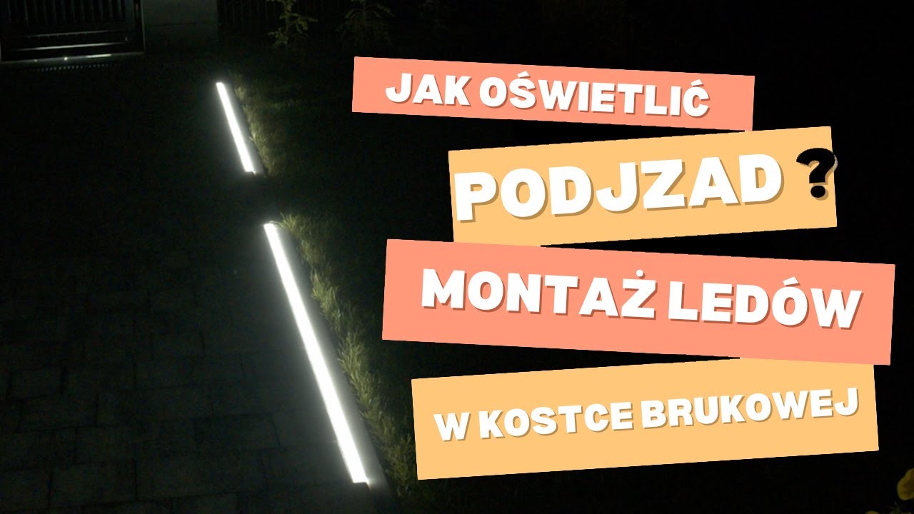 Podjazd z oświetleniem LED - montaż w kostce brukowej.