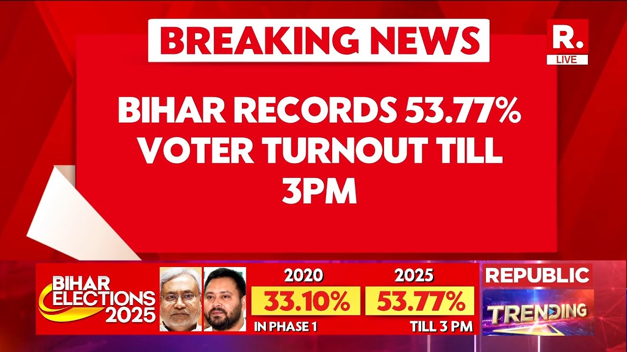 Bihar Polls Phase 1 LIVE: 53.77% Turnout By 3 PM | Record Voting In 2025 Assembly Elections | NDA