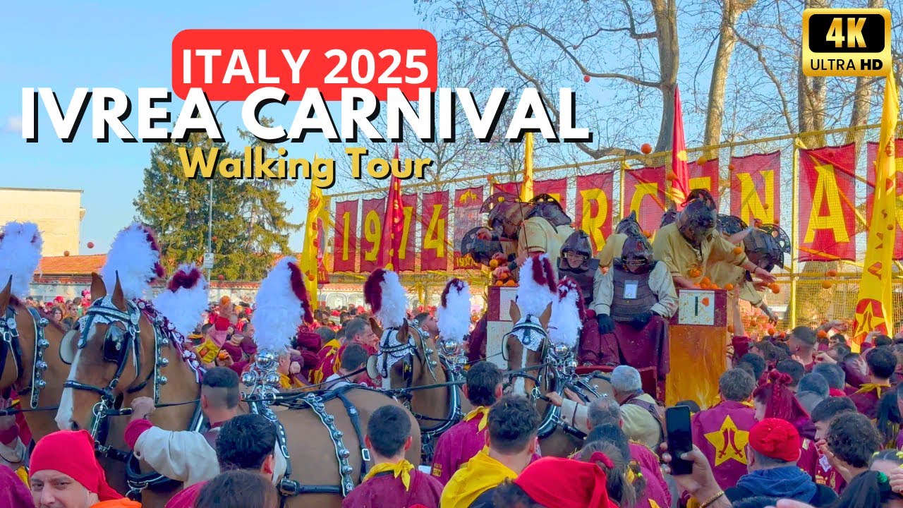 Ivrea Carnival 2025 🎭  Walking Tour Italy (Carnavale) 🇮🇹