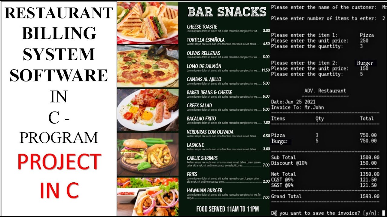 C PROGRAMMING PROJECT || RESTAURANT BILLING SOFTWARE IN C PROGRAMMING