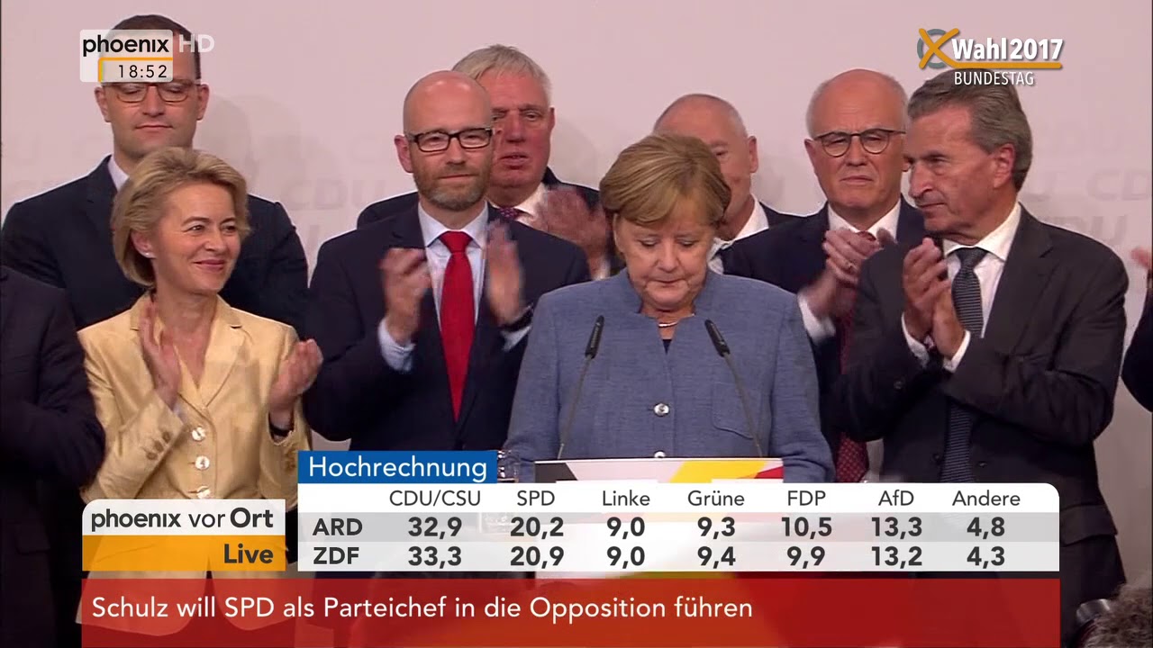 Bundestagswahl 2017: Rede von Angela Merkel zu den vorläufigen Wahlergebnissen am 24.09.2017