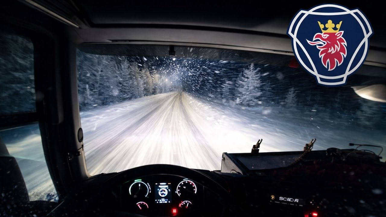 POV Scania Trucking at night/early morning winter - Swedish Lapland