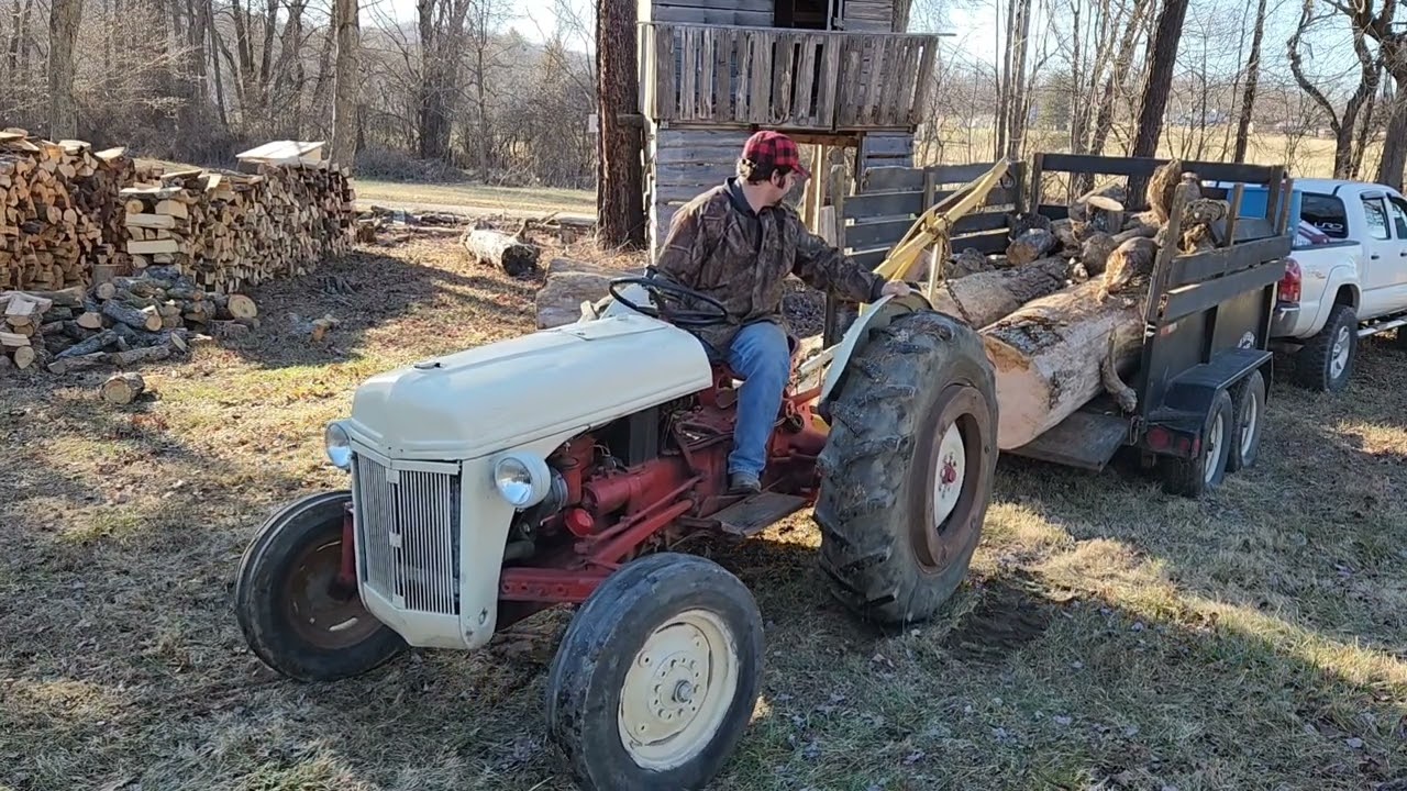 Antique Ford 8N Unloading Logs With Boom Pole #antique #TSC #antiquetractor