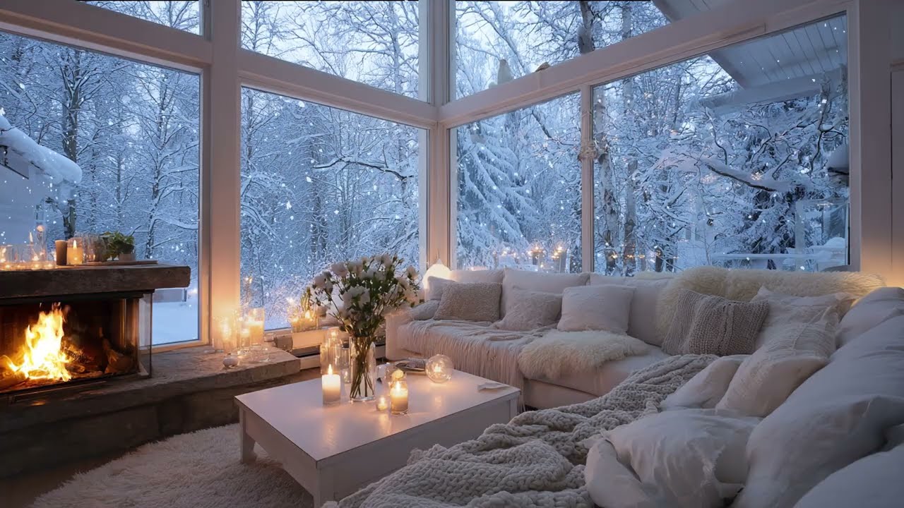 🎹 Snowy Winter Piano Lounge ❄️ | 3 Hours Fireplace Sounds for Relaxation
