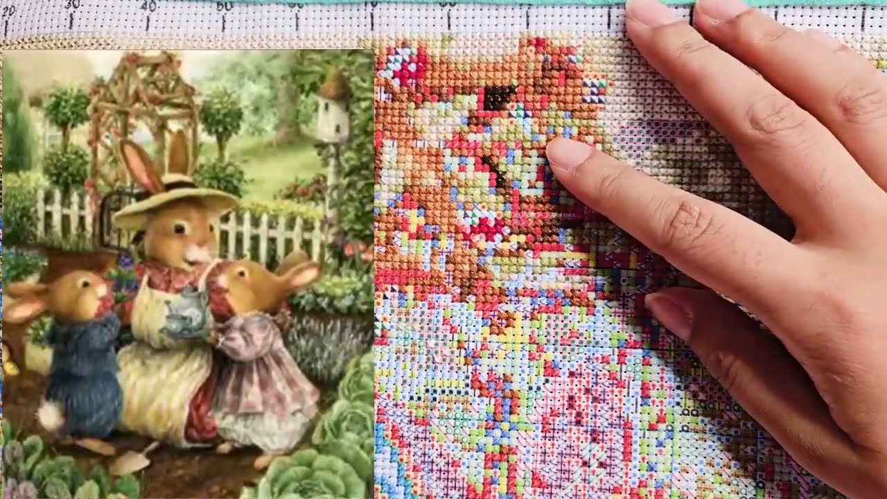 FLOSSTUBE #354 Stitch With Me / Afternoon tea / cross stitch / 십자수 / 11ct / ASMR / 수틀 뒤집지않고 수놓기