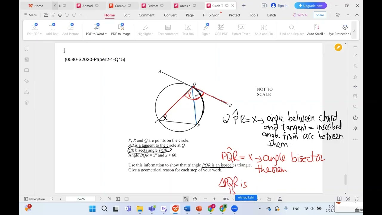 Circle Theorems II 0580 S2020 Paper2 1 Q15