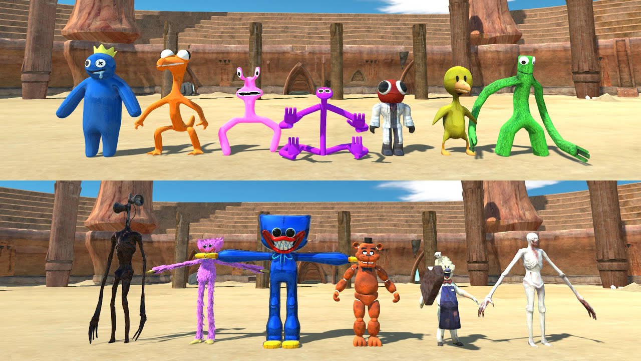Team Huggy Wuggy vs X7 Rainbow Friends - Animal Revolt Battle Simulator
